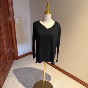 Pink Rose Black Long Sleeve V-Neck Top